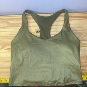 Fabletics olive green racerback crop top with built-in sports bra - Medium